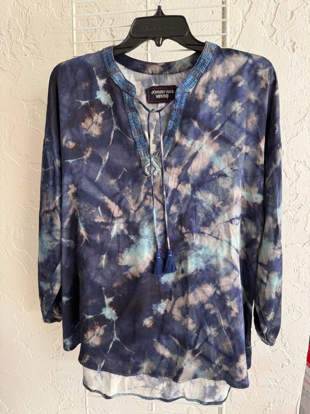 Johnny Was Navy Blue Tie-Dye Tassel Tunic